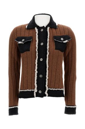 Barrie Hybrid Denim Jacket With Ribbed Texture And Raw Cut Trims
