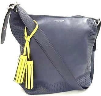 Coach Navy Leather Handbag Shoulder Bag Tote Bag (Pre-Owned)
