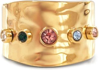 Hzmer Jewellery hammered-effect ring - women - Cubic Zirconia/stainless steel - One Size - Gold