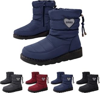 Generic High Top Snow Boots for Women Thick Warm Faux Fur Lined Boots Fashion Waterproof Heart Print Shoes with Side Zipper and Adjustable Closure Casual Anti