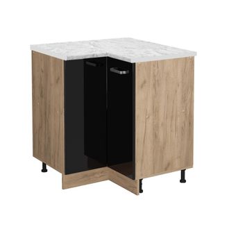 Vicco Armario De Esquina R-line, Negro Brillo Intenso, 75.6 Cm Et M&aacute;rmol