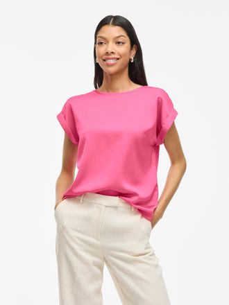 Vila Kurzarmshirt VILA VIELLETTE S/S SATIN TOP - NOOS, Damen, Gr. 34, sangria sunset, Satin, Obermaterial: 100% Polyester, unifarben, regular fit normal, R