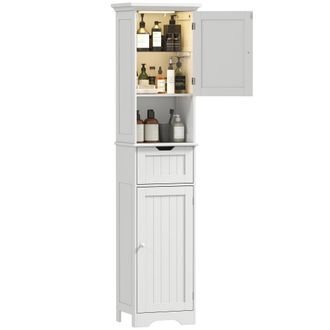 OEM Colonna Da Bagno In Mdf Con Led E Cassetto Bianca 40x30x170 Cm