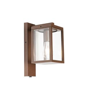 QAZQA Industrial Farol De Pared Para Exterior Marr&oacute;n &Oacute;xido Ip44 Con Sensor Crepuscular - Charlois Aluminio /vidrio Rectangular Adecuado Para Led Max. 1 X 40