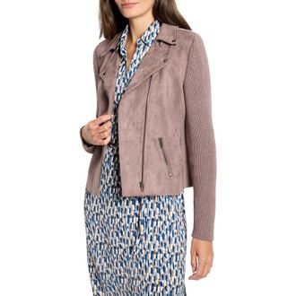 Nic+Zoe Mixed Media Moto Jacket in Cocoa at Nordstrom Rack, Size Xx-Large