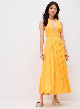 Twik Womens Crinkled halter-neck maxi dress