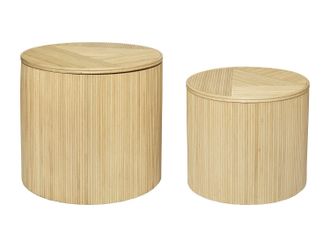 Vente-Unique Set de 2 mesas auxiliares redondas con compartimento de almacenamiento - Rat&aacute;n - D. 50 x Alt. 46 cm y D. 39.5 x Alt. 36 cm - Natural claro - GABES