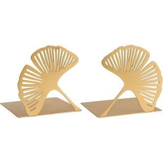 OEM Juego De 2 Sujetalibros Decorativos De Metal Dorado Gingko Con Dise&ntilde;o Calado