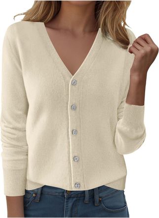 Generic Cardigans for Women UK V Neck Button Down Womens Knit Cardigan, Long Sleeve Soft Sweater with Multiple Colors for Casual, Office, Cardigans for Women 