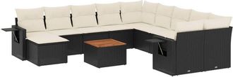 vidaXL Set De Sof&aacute;s De Jard&iacute;n Y Cojines 12 Pzas Rat&aacute;n Sint&eacute;tico Negro Vidaxl