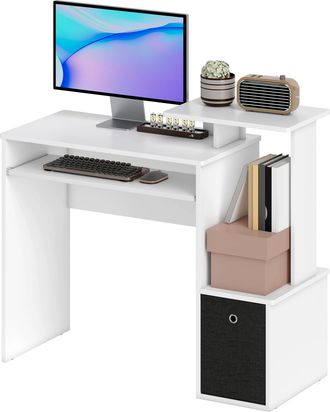 HOMCOM Homcom - Vinsetto Scrivania Porta Pc Con Mensola Per Tastiera In Legno Cassetto Tessuto