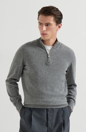 Brunello Cucinelli Cashmere sweater with half zip in Dark Grey at Nordstrom, Size 58 It