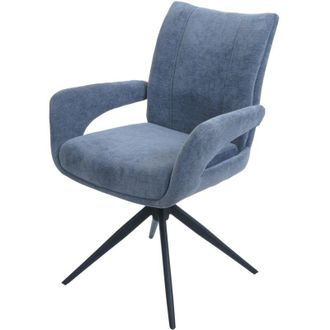 Hhg Non utilizzato] Sedia da pranzo HHG 273, da cucina, seduta girevole posizionamento automatico tessuto ciniglia, grigio-blu