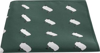King & Priory Dark Green Embroidered Sheep Pocket Square, Handkerchief
