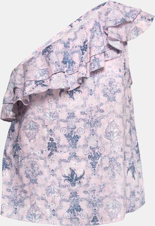 Isabel Marant Etoile Pink Printed Linen One-Shoulder Ruffled Top