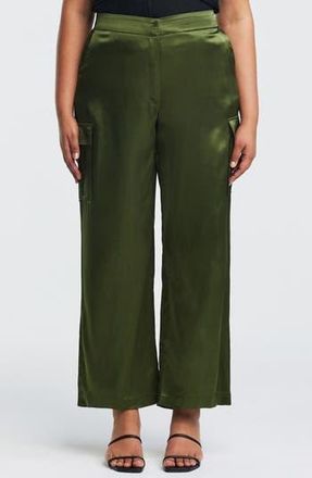 Estelle Tess Satin Wide Leg Pants in Olive at Nordstrom Rack, Size 16W