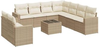 vidaXL Juego De Sof&aacute;s Jard&iacute;n Con Cojines Beige 10 Pzas Rat&aacute;n Sint&eacute;tico Vidaxl