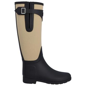 Hunter Refined Tall Canvas Boot Gummistiefel f&uuml;r Damen | schwarz/beige