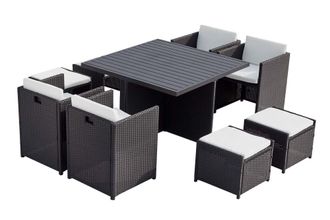 Concept Usine Sal&oacute;n de jard&iacute;n encastrable 8 pl resina trenzada y alu negro/blanco