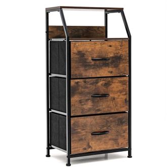 Costway Costway - Industrial 3-Drawer Storage Cabinet Dresser Organizer Removable Fabric Drawers