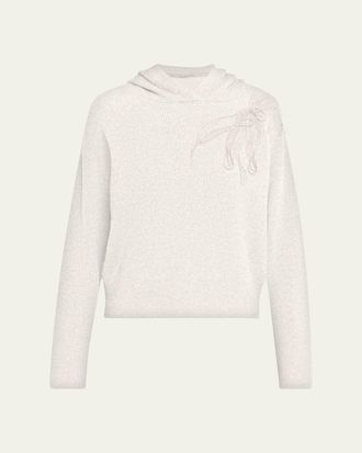 Brunello Cucinelli Ribbed Cashmere Hoodie with Monili Embroidery