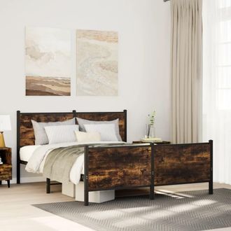 Berkfield Home Metal Bed Frame without Mattress Smoked Oak 140x190 cm in Brown