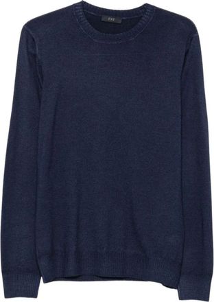 Fay Girocollo Tinto Capo F.12 - Heren - Ronde hals truien - Blauw - L - Wol - Truien & Vesten