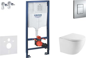 GROHE Rapid Sl - Conjunto De M&oacute;dulo De Instalaci&oacute;n Empotrada, Inodoro Oudee Y Asiento Con Cierre Suave, Bot&oacute;n Skate Cosmopolitan, Cromo Sani11ba1107