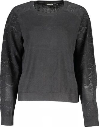 Desigual Zwarte Katoenen Trui- Ronde Hals- Contrastdetails - Dames - Ronde hals truien - Zwart - XS - Katoen - Truien & Vesten