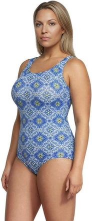 Lands End Tugless Low Leg One Piece Swimsuit in Lake Blue/egret Geo Floral at Nordstrom, Size 16W