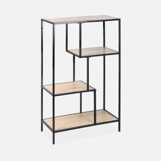 Sweeek Sweeek - Estanter&iacute;a Industrial De Metal Efecto Madera, 4 Niveles, Loft, Madera, 69x33x113.5 Cm