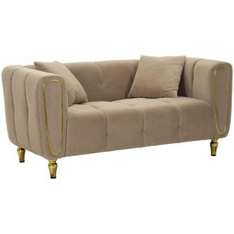 Dmora Divano fisso 2 posti Gandolfo, Sof&agrave; dritto, Divanetto per salotto, Poltrona matrimoniale, 81x155 h71 cm, Grigio e Oro - Dmora