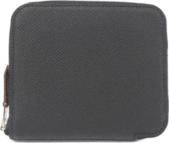 Herm&egrave;s Black Cassis Epsom Leather Silk Wallet (Bi-Fold) (Pre-Owned)
