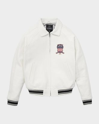 Avirex Men & apos;s Icon Logo Leather Bomber Jacket