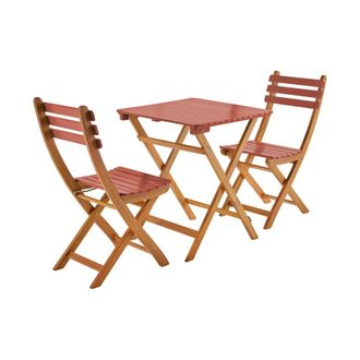 Sweeek Mesa de jard&iacute;n de madera de acacia con 2 sillas plegables, terracota