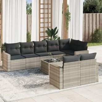 vidaXL Set Muebles Jard&iacute;n 9 Pzas Y Cojines Rat&aacute;n Sint&eacute;tico Gris Claro Vidaxl