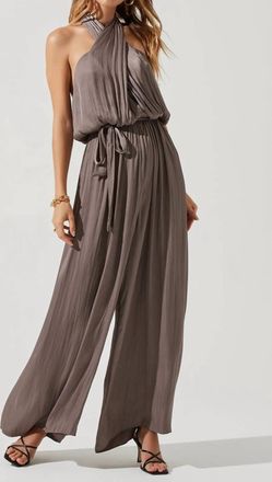 Astr Cheryl Halter Wide Leg Jumpsuit In Mushroom