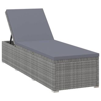 Berkfield Home Sun Lounger with Cushion & Tea Table Poly Rattan Grey