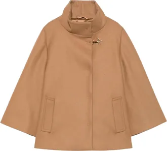 Fay Camel Cape-Style Jacket With High Collar And Gold-Tone Clasp