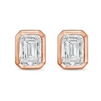 Diana M. Jewels 14Kt Rose Gold 4.00 cts Lab Grown Emerald Diamond Bezel Studs