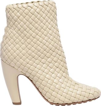 Bottega Veneta Schoenen, Dames, Wit, 36 EU, Leer, Gevlochten enkellaars met bananahak