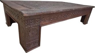 Wanderlust Deco Mesa De Centro De Madera Acabado Artesanal Marr&oacute;n 148x88x37 Cm