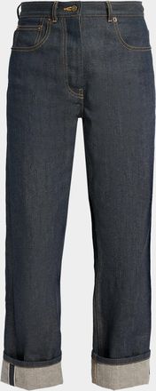 Thom Browne Back-Strap Straight-Leg Cuffed Crop Jeans