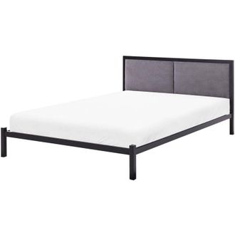 Beliani Beliani - Letto matrimoniale Nero Metallo Grigio Tessuto Testiera 140 x 200 cm Clamart