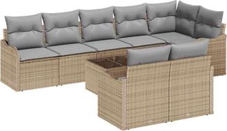 vidaXL Vidaxl - Conjunto De Sof&aacute; De Jard&iacute;n 9 Pcs Beige, Gris Claro Polirat&aacute;n