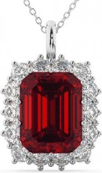 Allurez Emerald Cut Ruby & Diamond Pendant 14k White Gold (5.68ct)