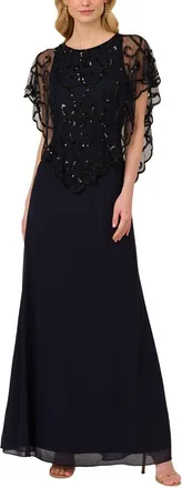 Adrianna Papell Beaded Chiffon Long Gown