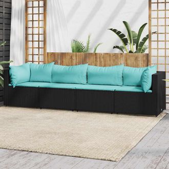 vidaXL Juego De Jard&iacute;n Con Cojines 4 Piezas Rat&aacute;n Sint&eacute;tico Negro Vidaxl