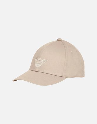 Emporio Armani Mens Embroidered Eagle Logo Beige Cap - Cream - Size: ONE size