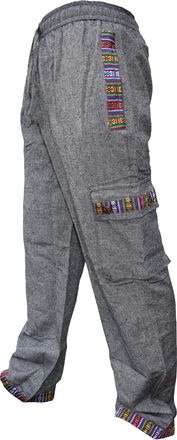 Gheri Mens Contrast Border Cotton Cargo Pants Grey X-Large